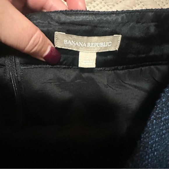 Banana Republic Blue Black Tweed Pencil Lined Back Slit Winter Zipper Skirt. 2. - Picture 3 of 6